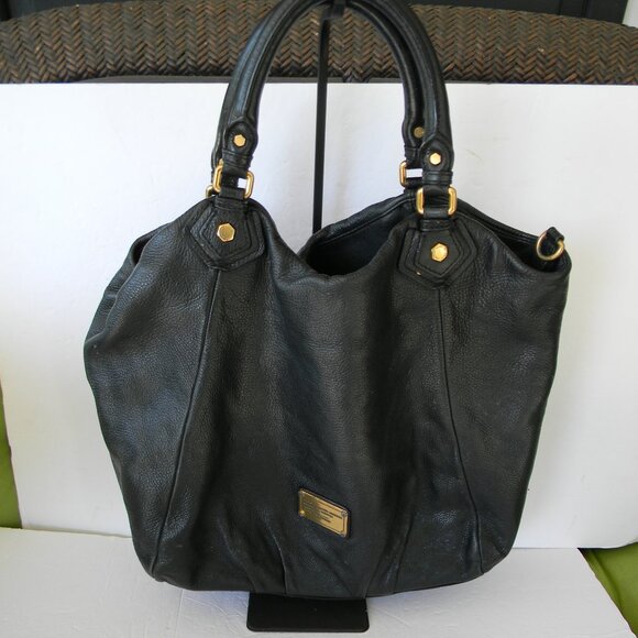 Marc Jacobs XL BLACK LEATHER Classic Q Francesca Handbag TOTE SHOULDER BAG, - Picture 1 of 9